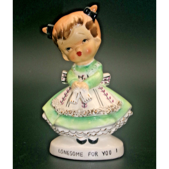 Ucagco Other - Vintage Ucagco Girl Green Dress “Lonsome for You" Valentine Figurine Japan RARE